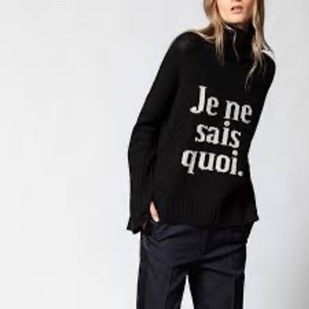 Zadig & Voltaire Alma Je Ne Sais Quoi Black Turtleneck Sweater w Thumbhole Cuffs